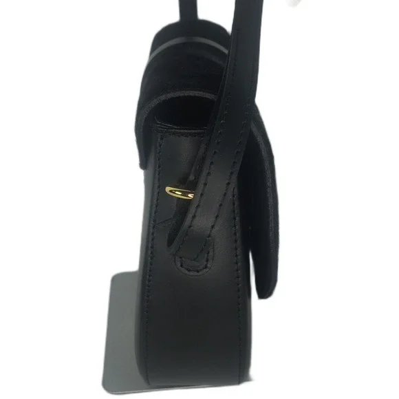 Charlie Leather Mack Black Leather & Black Fur Small Half Moon Crossbody Bag-NWT - Picture 6 of 12